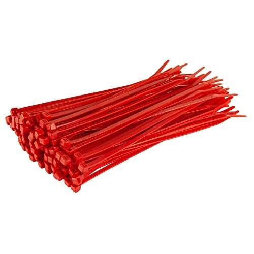 GTSE Red Cable Ties, 200mm x 2.5mm, Pack of 100, 8a Premium Nylon Zip Ties, Multi-Purpose Plastic Tie Wraps, Secure Self-Locking Mechanism